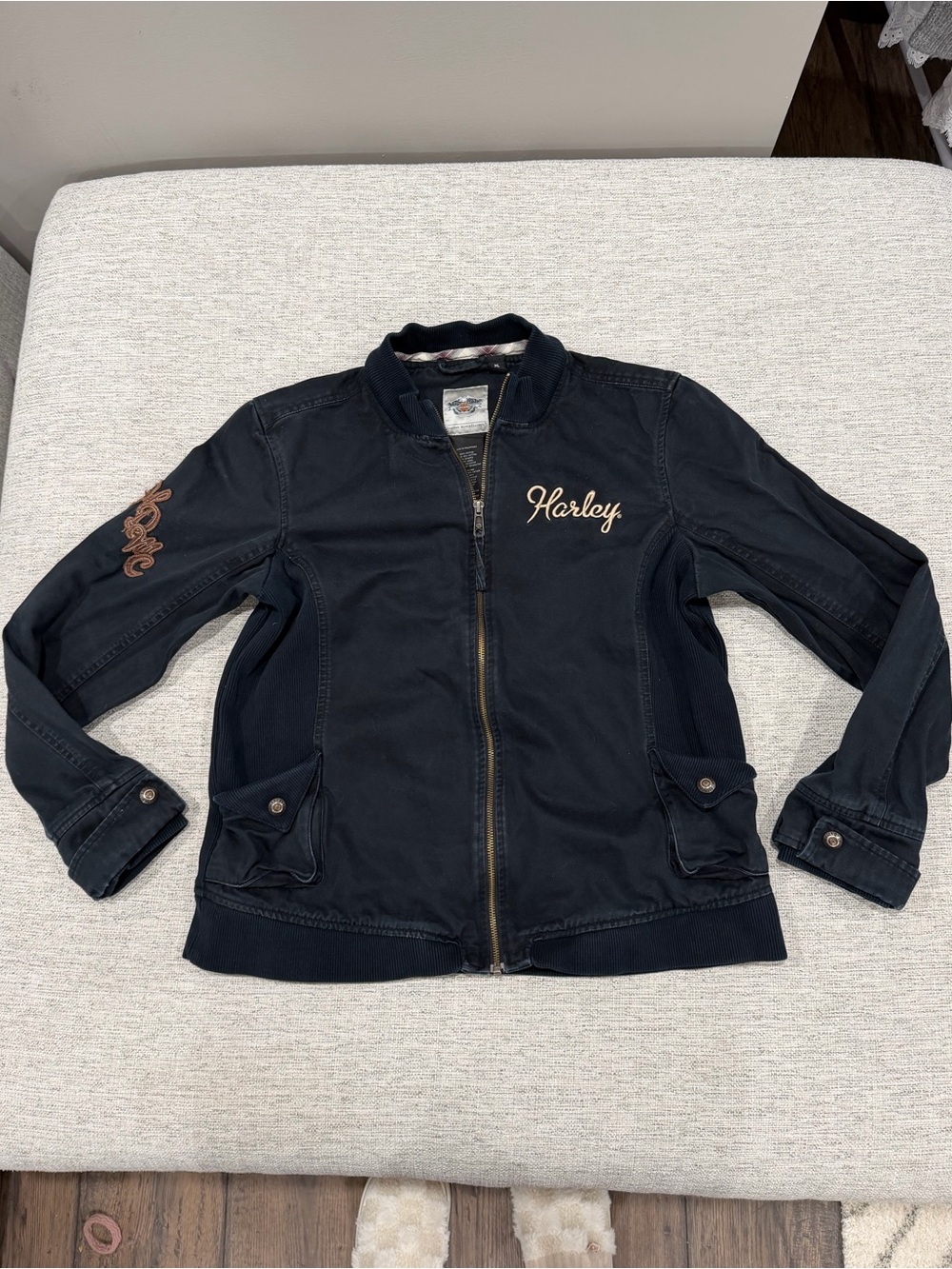 Harley-Davidson Black Bomber Jacket with Tan Embroidery